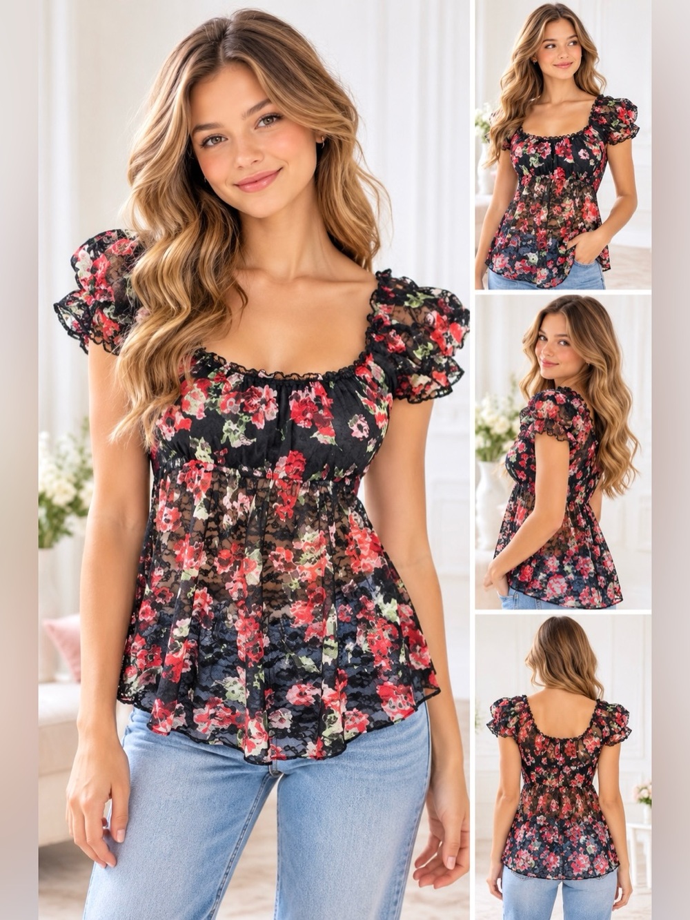 FLORAL LACE BLOUSE - Picture 5 of 11